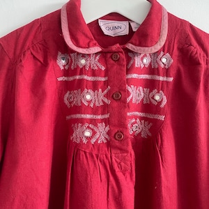 Vintage 70s 80s deadstock Indian cotton smock dress Phool Adini Anokhi era double layer mirror embroiderie yoke