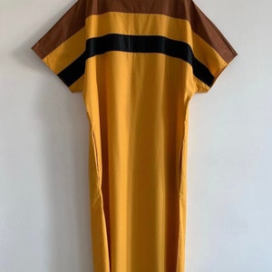 Vintage Finlayson FinnFashion Kaunotar 70s 80s dress smock tunic golden batwing sleeve Finnish Marimekko Vuokko era