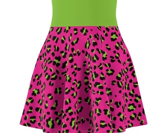 Neon Leopard -  Women's Skater Skirt 80s dress 90s dress 90s fashion Retro skirt