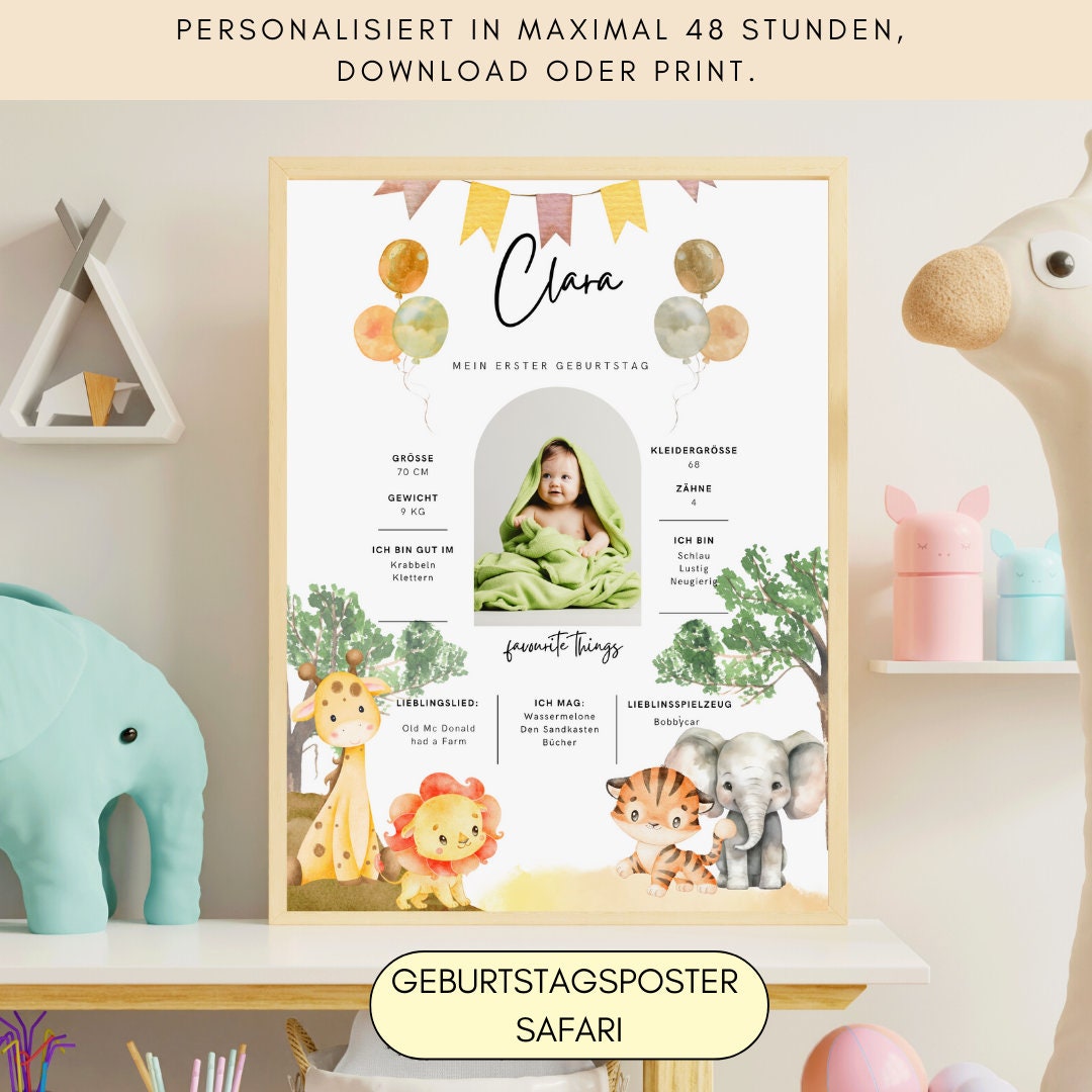 Geburtstagsposter Personalisiert. Thema Safari Etsy