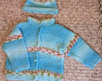 Baby Blue Handknit Sweater & Hat Set