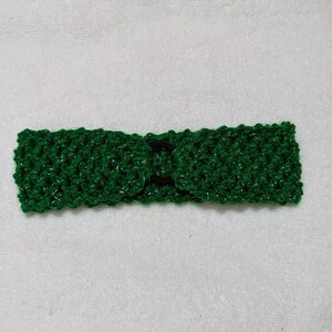 Hand-knit Green & Glitter Silver Yarn Headband (Kids)