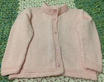 Hand Knit Pink Button-Down Collared Kids Wool Sweater