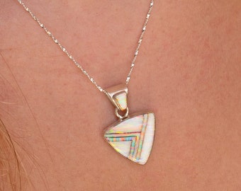 FIRE OPAL PENDANT Necklace - White Fire Opal Pendant and Sterling Silver Chain - 614PD - Opal Necklace
