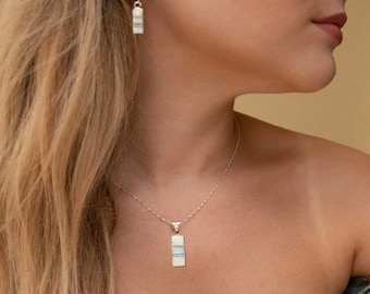 WHITE OPAL SET - 715SET - White Fire Opal Pendant and Earrings Set opal earrings dangle long earrings drop pendant necklace and earrings set