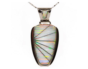 WHITE FIRE OPAL Necklace - White Fire Opal Pendant and Sterling Silver Chain (choose medium or large) - Long Pendant - 606PD
