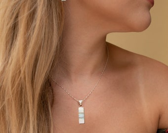 WHITE FIRE OPAL Necklace - White Opal Pendant and Sterling Silver Chain - Necklace 715PD