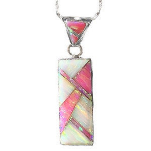 PINK OPAL NECKLACE - Pink and White Fire Opal Pendant and Chain - Long Pendant 766PD - Pink Opal Pendant afbeelding 2