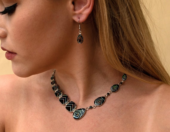 FIRE OPAL NECKLACE Set - Long Earrings dangle - Necklace and Earring Set - 8NK 762ER