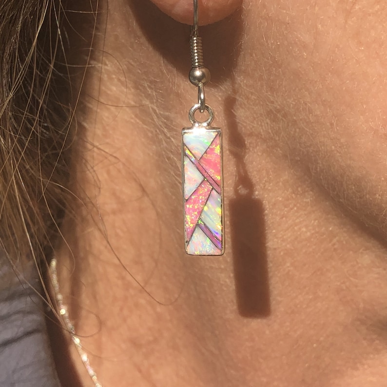 PINK OPAL NECKLACE - Pink and White Fire Opal Pendant and Chain - Long Pendant 766PD - Pink Opal Pendant afbeelding 6