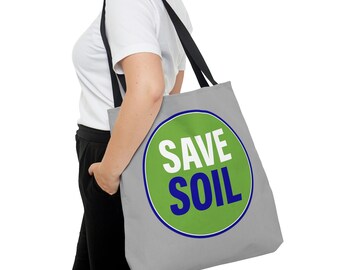 I Am An Earth Buddy - Save Soil - Light Grey- AOP Tote Bag - #Save Soil - SaveSoil.og