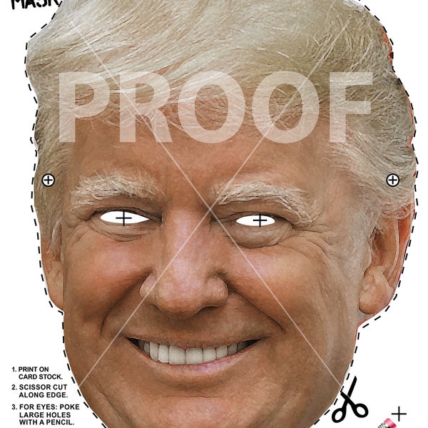 Printable Halloween Mask - PRESIDENT TRUMP Design | Download and Print | Fun and Easy Halloween Mask | 99 Cent Download | Costume Party Mask