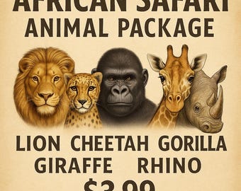 Printable Safari Animal Masks – Costume Party, DIY (Digital Download)