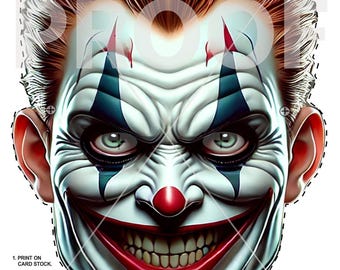 Scary Crazy Clown Mask: Printable Halloween Costume (Digital Download)