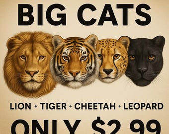 Printable Big Cats Masks – Lion, Tiger, Leopard, Cheetah (Digital Download)
