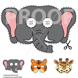 Máscaras para fiestas infantiles imprimibles - 3 diseños de ANIMAIL / Descarga e impresión / Máscara de Halloween divertida y fácil / Descarga de 99 centavos / Máscara para fiesta de disfraces