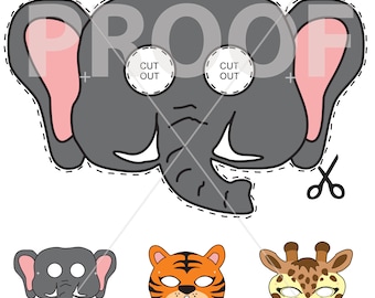 Druckbare Tiermasken: Elefant, Tiger, Giraffe (Digitaler Download)