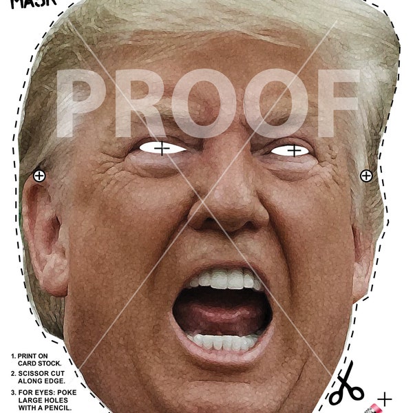 Printable Halloween Mask - PRESIDENT TRUMP Design | Download and Print | Fun and Easy Halloween Mask | 99 Cent Download | Costume Party Mask