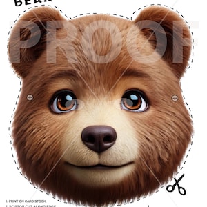 Afdrukbaar masker bruine berenjong: kinderkostuumfeest (digitale download)