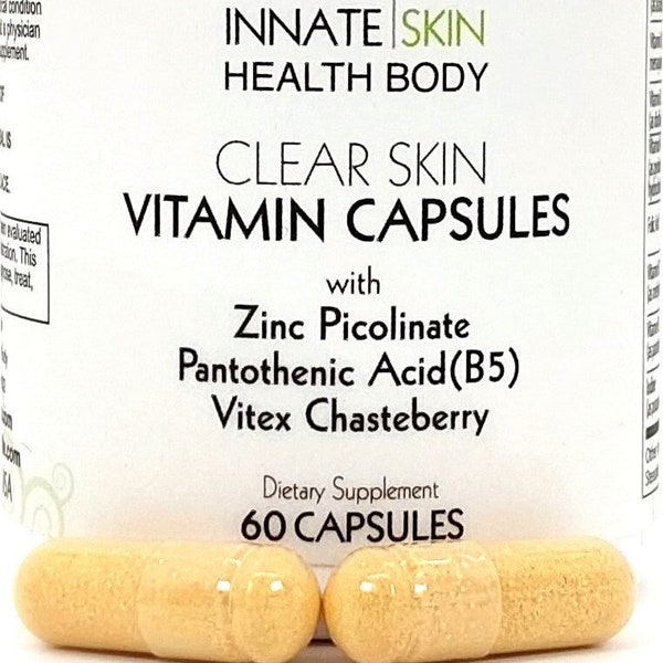 Gélules de vitamines Clear Skin contre l'acné avec plantes, minéraux et antioxydants par Innate Skin 60 capsules Traitement hormonal naturel contre l'acné