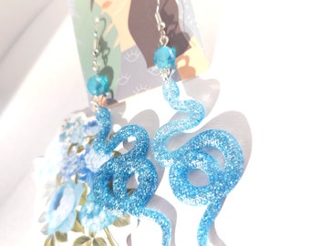 Blue Crystal Snake Earrings for Women, Snake Earrings,Women's Snake Earrings,Mystical Earrings for Women,Witchy Snake Earrings,Blue Earrings
