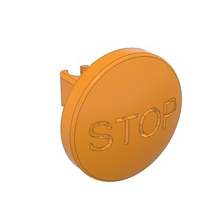 May include: Orange plastic stop button with the word "STOP" embossed on the front.