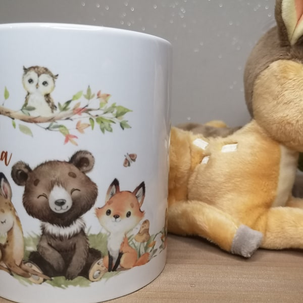 Tasse enfant prénom et peluche, mug personnalisé