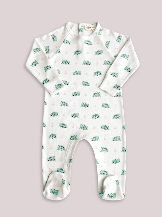 Organic Cotton Land Rover Farm Baby Sleepsuit Babygrow All in