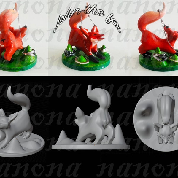 Fox in the Jungle Figure STL file for 3d printing, Original Design, Jewellery Ring Stand, Art Deco, Gift, DIY