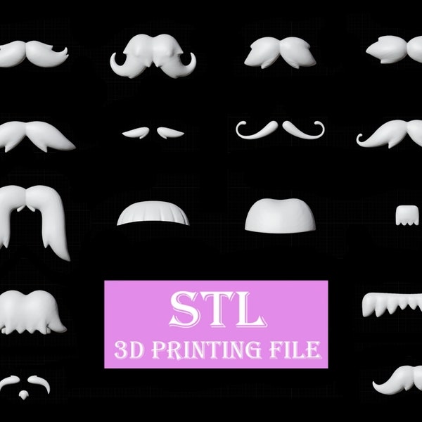 Costume Beard 3D Print file Pack 16, Mustache 3d printing STL model digital download, Costume Face Masks , Day Gift for her, Face Art Deco