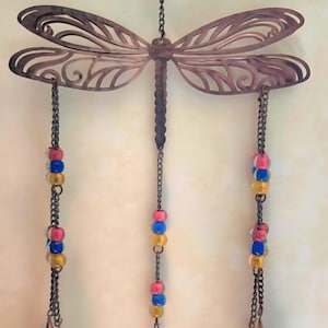 Nana bell wind chimes: Heart, OWLS, Dragonfly, hummingbird, flower. Zen Garden Decor. Rustic outdoor hardy. Boho Colorful glass beads, iron