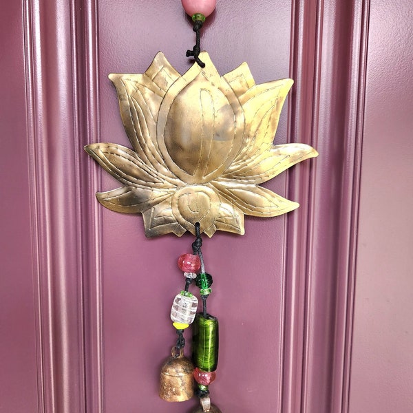 Clearance 25% off. Whimsical wind chime: glass beads, engraved, ink figures. Indoor, outdoor home decor. Garden art. Hanging & spinning.