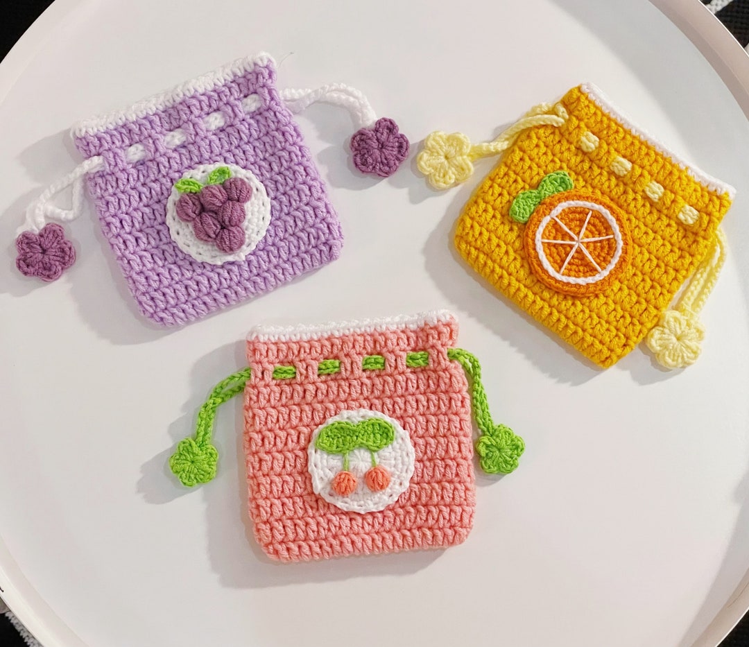 Crochet Drawstring Pouch Coins Purse Pouch Airpods Bag Keys Bag Make-up ...