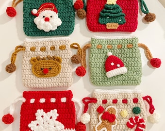 Christmas Crochet Drawstring Pouch | Coins Purse Pouch |  AirPods Bag | Keys bag | Make-up bag | Makeup Bag | Christmas Gift