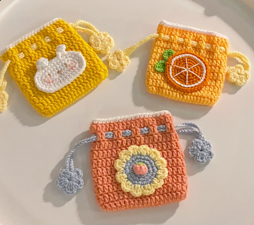 Crochet Drawstring Pouch Coins Purse Pouch Airpods Bag Keys Bag Makeup