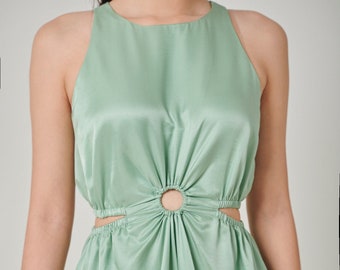 Mulberry Silk O-Ring Midi Dress: 22 Momme, Side Slits. O Ring silk dress, Silk slips, open side silk dress. Christmas gifts.