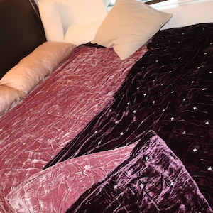 Burgundy Silk Velvet Blanket: Hand Stitched Mulberry Silk Quilt