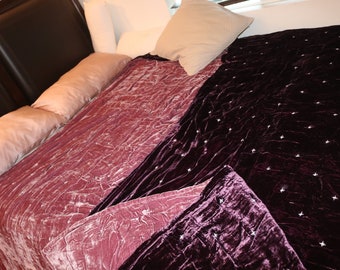 Burgundy Silk Velvet Blanket: Hand Stitched Mulberry Silk Quilt