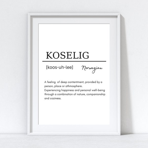 Wandkunst KOSELIG Definition Print, Norweger Typografie, Poster modern, minimalistisch, Geschenke, Dekor boho, Druck Wohndeko skandinavisch