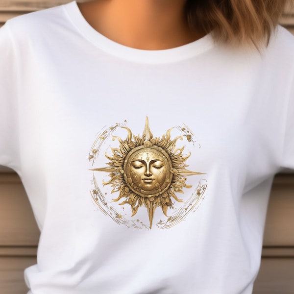 Nostalgia vintage shirt golden sun, mystical oversized retro top, nature lover gift, dark academia casual celestial, cool graphic T-Shirt