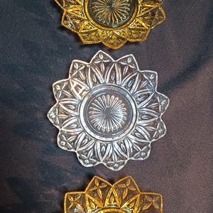 Vintage Federal Glass Amber and clear Bowls Sunflower Burst Triangular Scallop 5"