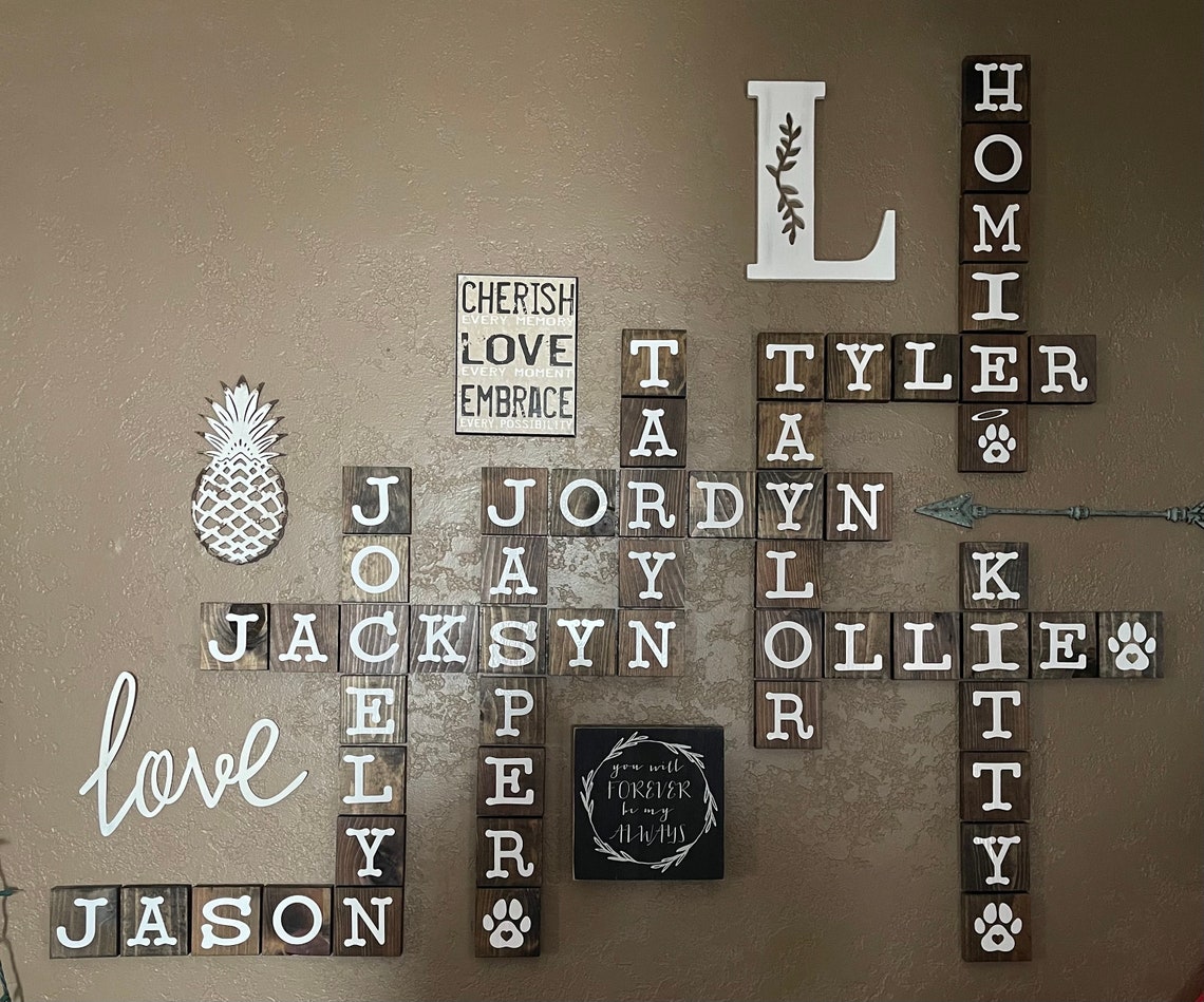 Crossword Tile Wall Art Wall Decor Family Names Scrabble Etsy