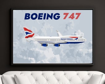 Boeing 747 Poster, Aviation Wall Decor, Boeing Wall Decor, Boeing Wall Art, Aviation Poster, British Airways Wall Art, Boeing Art Print
