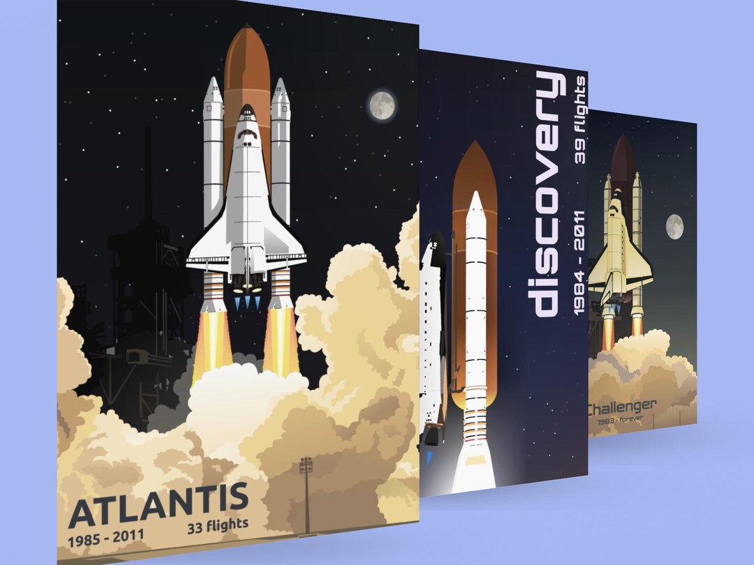 Space Shuttle Art Print Set: Challenger, Atlantis, Discovery (A4 PDF ...