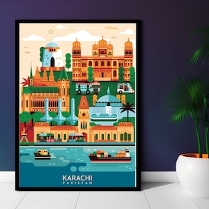 Karachi Wall Art, Karachi Poster, Pakistan Wall Decor, Karachi Skyline, Pakistan Wall Art, Karachi Map, Pakistan Art Print, Pakistan Poster