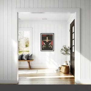 May include: A black and white poster with a red and white airplane design. The poster is titled "BALLOONSHELL DOUGLAS" and has a red and white design with a black background.