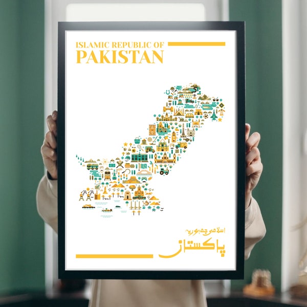 Pakistan Map Poster, Pakistan Poster, Pakistan Wall Art, Pakistani Art, Illustrated Map of Pakistan, Pakistani Poster, Map of Pakistan