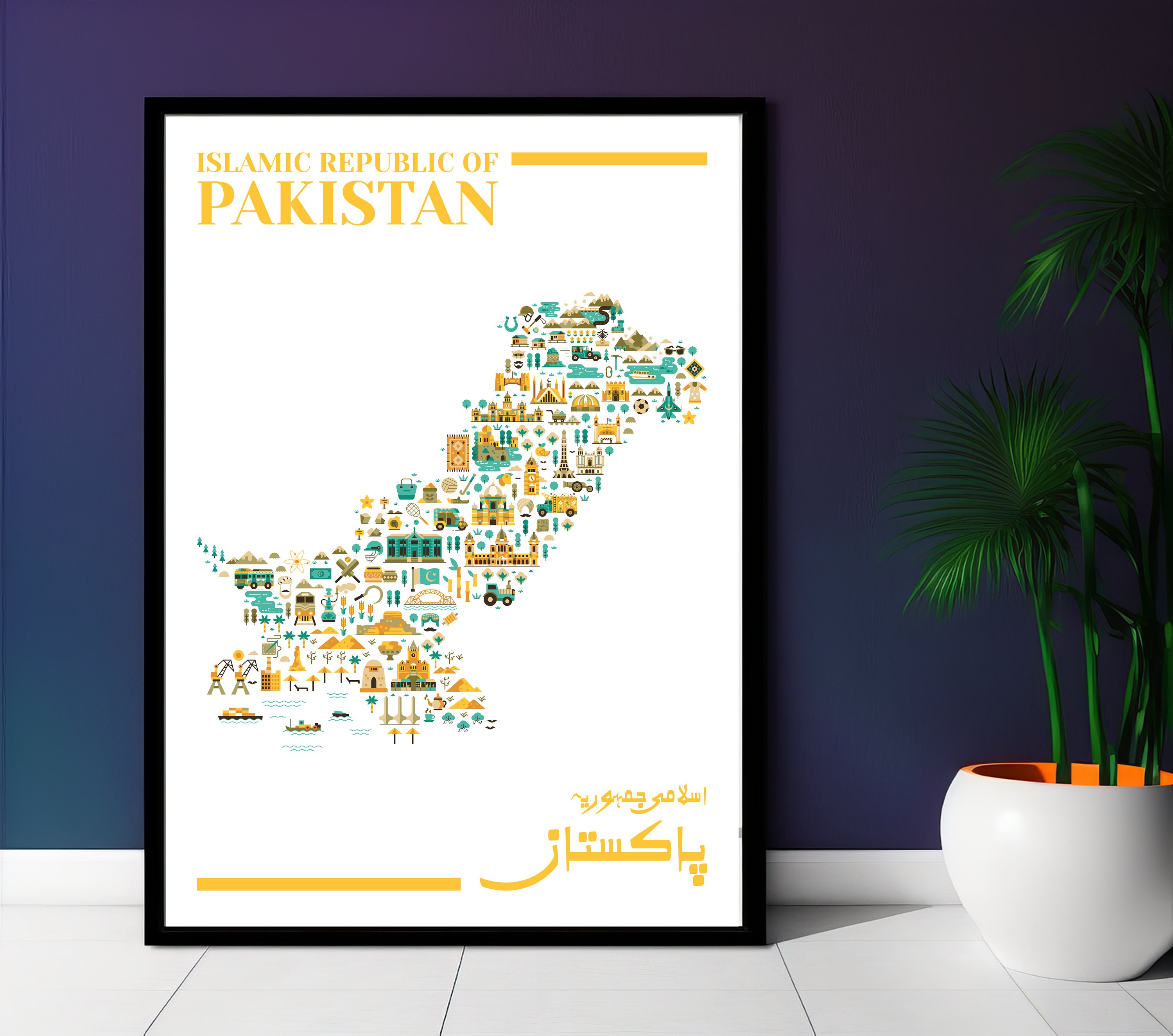 Illustrated Pakistan Map Poster: Landmark Wall Art - Etsy