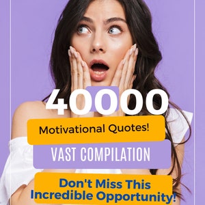 K&ouml;nnte beinhalten: Eine Frau mit langen dunklen Haaren sieht &uuml;berrascht aus. Der Text auf dem Bild lautet "HUGE SALE", "40000 Motivational Quotes!", "VAST COMPILATION", "Don't Miss This Incredible Opportunity!" und "TURNTODAY".