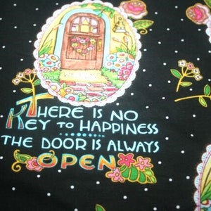 Mary Engelbreit "Key to Happiness" "The door is always open" cotton fabric OOP piece 18" x 22". Fat Quarters or bty